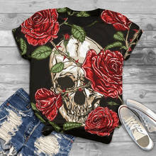 40# Streetwear Blouses Plus Size Women Skull Printed Vintage Tee Tops O-neck Short Sleeve Summer Pullover Shirt Рубашка Женская 2024 - buy cheap