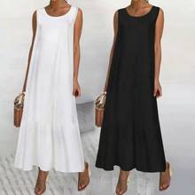 5XL Vintage Women Solid Color Sleeveless O Neck Pleated Large Hem Loose Tank Dress vestidos summer dresses women 2024 - buy cheap