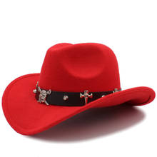 Sombrero de vaquero occidental de lana para mujer, Sombrero de pirata con cinturón de cuero, Sombrero de Reina Jazz Montana, tamaño 56-58cm 2024 - compra barato