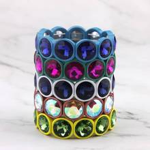 ZWPON 2019 New Faceted Glass Crystal Dot Elastic Bangles Bracelets Paint Metal Base Round Bangles Jewelry Wholesale 2024 - buy cheap