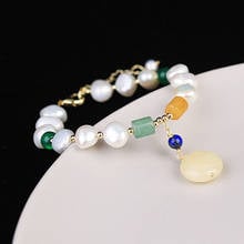 Pulsera de piedra Natural amarilla y verde para mujer, brazalete de la suerte con perlas de agua dulce, joyería Coreana de lujo para fiesta, regalo de aniversario 2024 - compra barato