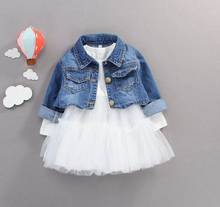 Vestidos da menina do bebê primavera outono manga longa princesa vestidos + denim casaco crianças roupas 0-4y e91103 2024 - compre barato