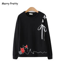 Merry Pretty Cotton Women's Cartoon Cat Print Lace Up Hoodies Sweatshirts 2020 Winter Long Sleeve O-Neck Cute Tracksuit Pullover 2024 - buy cheap