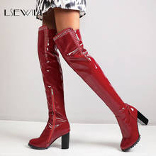 Lsewilly  patent PU Leather Over-the-knee boots woman shoes block high heels sexy thigh high long booties women size 34-50 2024 - buy cheap