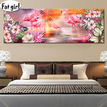 Tamanho grande flor colorido flamingo pintura diamante strass 5d faça você mesmo ponto cruz redondo bordado mosaico venda 2024 - compre barato