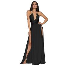 Black Summer Dress Women Deep V Sleeveless Sexy Spaghetti Strap Bandage Long Dress Solid Color Lace Slit Party Dresses Vestidos 2024 - купить недорого