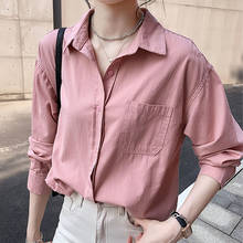 Pink White Shirt Women's Loose 2021 Ladies Pockets Solid Blouses Fashion Korean Tops Long Sleeve Clothing Button Plus Size 1030 2024 - buy cheap