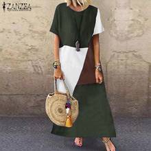 Patchwork Maxi Dress Women's Sundress 2021 ZANZEA Kaftan Cotton Summer Tunic Vestidos Female Short Sleeve Casual Robe Plus Size 2024 - buy cheap