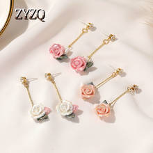 ZYZQ New Bridal Dinner Earrings French Rose Earrings For Women Composite Resin Long Hanging Earrings Fashion Wedding Earrings 2024 - buy cheap