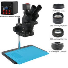 Sony imx307 1080p vga hdmi câmera industrial 7x 45x simul-focal microscópio estéreo trinocular para o reparo de solda do pwb do telefone 2024 - compre barato