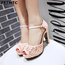 Women Summer lace mesh shoes Fish Mouth high heel ladys platform sandals evening dress wedding shoes femal Shallow mouth shoes 2024 - buy cheap