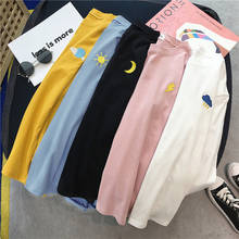 Camisetas coreanas ulzzang harajuku para mujer, blusa bordada con clima divertido, Camiseta holgada informal de manga larga, tops blancos y negros 2024 - compra barato