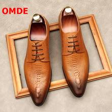 Мужские классические туфли OMDE, из натуральной кожи, с острым носком, на шнуровке, роскошные свадебные туфли с крокодиловым узором 2024 - купить недорого