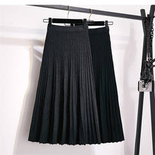 2019 New Women Midi Long Pleated Skirts Autumn Vintage Lady Black High Waist Pakage Hip Knitted Skirt Female A-line Skirt WZ1057 2024 - buy cheap