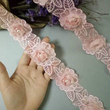 2 Yard Soluble Pink Rose Flower Pearl Chiffon Embroidered Lace Trim Ribbon Fabric Handmade Vintage Wedding Dress Sewing Craft 5c 2024 - buy cheap