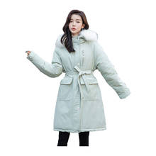 Women'S Long Winter Big Pockets Hooded Fur Collar Belt Windproof Down Jacket Oversized Cotton Pad Coat 2024 - buy cheap