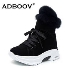 Adboov vaca camurça botas de neve botas de couro genuíno das mulheres botas de tornozelo peludo alta superior sapatos de inverno mulher 2024 - compre barato