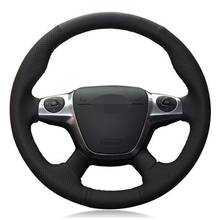 Car Steering Wheel Cover Black Genuine Leather For Ford Focus 3 2012-2014 KUGA Escape 2013-2016 C-MAX 2011-2018 2024 - buy cheap