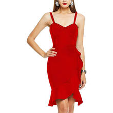 BEAUKEY сексуальное красное платье-повязка до колена на тонких бретельках без рукавов, однотонное облегающее платье с рыбьим хвостом, классическое Бандажное Клубное платье 2024 - купить недорого