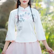 Ropa de estilo chino tradicional para mujer, Tops bordados, blusas holgadas, Cheongsam, camisas Hanfu con hebilla Vintage, trajes Tang, 12196 2024 - compra barato