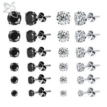 ZS 6 Pairs/lot 3-8MM Shiny Zircon Stud Earring Set 20g Silver Black Color Stainless Steel Ear Studs Helix Conch Tragus Piercings 2024 - buy cheap