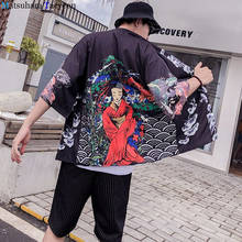 Geisha Tattoo Jacket Harajuku Kimono Japanese Ukiyoe Floral Hip Hop Men Streetwear Jacket Coat 2020 Summer Japan Style 2024 - buy cheap