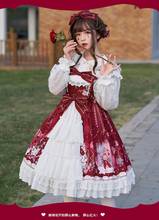 Vestido de palácio princesa doce vestido vintage laço cintura alta estampa vitoriana vestido kawaii menina gótico lolita jsk 2024 - compre barato