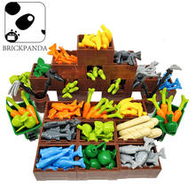 Blocos de brinquedo para crianças, acessórios de cidade, blocos de montar, jardim, fazenda, comida, pão, maçã, caixa de peixe, peças de brinquedo 2024 - compre barato