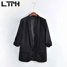 LTPH Mid-length Slim women blazer None buttons Cardigan casual Blazers Jackets pleated pocket Office Ladies Coat 2021 Spring New 2024 - buy cheap