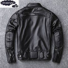 Traje de motocicleta de cuero genuino para hombre, chaqueta de motorista de cuello alto, ajustada, abrigo de forro grueso de invierno, novedad 2024 - compra barato