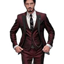 VEIANew Brand Groom Tuxedo Suit 2021 Custom Made Wine Red Men Suits Terno Slim Fit Peaked Lapel Groomsmen Men Wedding Prom Suits 2024 - buy cheap
