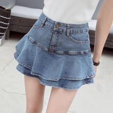 Mini saia jeans e denim feminina, saia plissada de cintura alta com elástico, tamanho grande, aqdisplay, 2020 2024 - compre barato