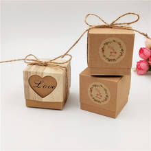 24 шт./лот, коробка из крафт-бумаги в форме сердца с надписью Love, для маленького карамельного пудинга, подарочный контейнер, коробки с наклейками на струны 2024 - купить недорого