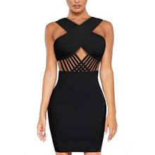 2021 New Black Rayon Bandage Dress Women Vestidos Celebrity Runway Party Dress Hollow Out Sleeveless Christmas Eve Dresses 2024 - buy cheap