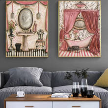 Estilo francês vintage, banheira estilo vitoriano suave, pintura de lona impressões, decoração de parede do banheiro, imagens, posteres, quarto de estética 2024 - compre barato