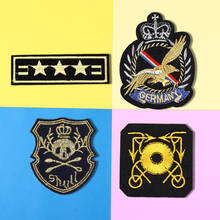 1PCS Gold series Three stars Epaulet Badge Embroidery punk skull Patches Military Armband Backside Tactical Patches Appliques 2024 - buy cheap