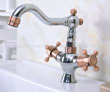 Basin Faucets Chrome & Red Copper Double Handle Bathroom Sink Faucet Swivel Spout Bathbasin Vanity Mixer Taps znf904 2024 - buy cheap