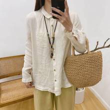 Johnature New Japanese Linen Shirts 2022 Spring Vintage Turn-down Collar Loose 2 Colors Women Blouses 2024 - buy cheap