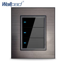 Wallpad-interruptor de luz de pared de 3 entradas y 2 vías con indicador LED, Panel de acero inoxidable negro, acrílico plano, botón de clic de un lado 2024 - compra barato