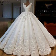 Lindo vestido de noiva com decote em v, vestido de noiva luxuoso, sem mangas, com apliques de renda, estilo dubai, arábia 2024 - compre barato