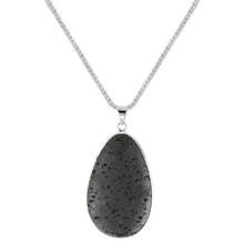 FYSL Silver Plated Water Drop Black Lava Stone Pendant Link Chain Necklace Ethnic Style Jewelry 2024 - buy cheap