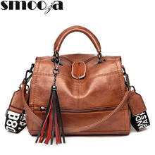 Smooza bolsas femininas luxuosas de couro macio, bolsa de mão vintage com borlas, de ombro crossbody de designer para mulheres 2024 - compre barato