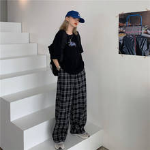 Black Plaid Pants Girl Fashion Summer Harem Pants High Waist Japan Sweatpants Women Cool Summer Hip Hop Pants Streetwear Female 2024 - buy cheap