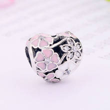 Miçanga de cristal em flor de cerejeira cor-de-rosa para pulseira berloque compatível com prata esterlina 925 2024 - compre barato
