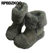 Sheepskin Shoes High Heel Quality Beige Wedge Furry Chinese Booties Green Extreme Winter Snow Boots Women Ankle Real Fur Fetish 2024 - buy cheap