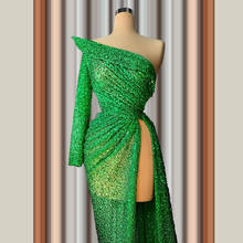 Роскошное блестящее зеленое вечернее платье на одно плечо, длинное платье с блестками, платье для выпускного вечера с разрезом, торжественное платье 2020, Дубай 2024 - купить недорого