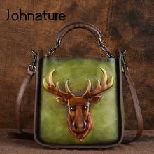 Johnature 2022 New Retro Embossing Fashion Women Handbags Genuine Leather Animal Prints Handmade Shoulder & Crossbody Bags 2024 - buy cheap