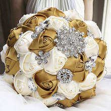 1pc/lot Sliver Brooch Diamond Bridal Wedding Bouquets Bridal Crystal Silk Flowers Bridal Bouquets de noiva Factory Custom 2024 - buy cheap