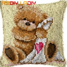 Latch Hook Cushion Bear with Love Pillow Case Printed Color Canvas Acrylic Yarn Latched Hook Pillow Crochet Cushion Cover Kits 2024 - buy cheap