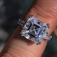 Chucong anel de luxo asscher corte 12mm aaaaa cz sona pedra 925 prata esterlina aliança de casamento para noivado para mulheres joias 2024 - compre barato